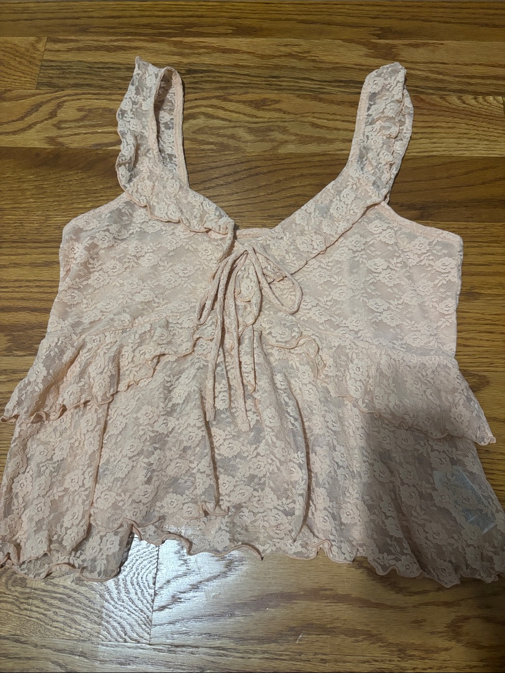 Old Navy Light Peach Lace Ruffle Tie-Front Crop Tank